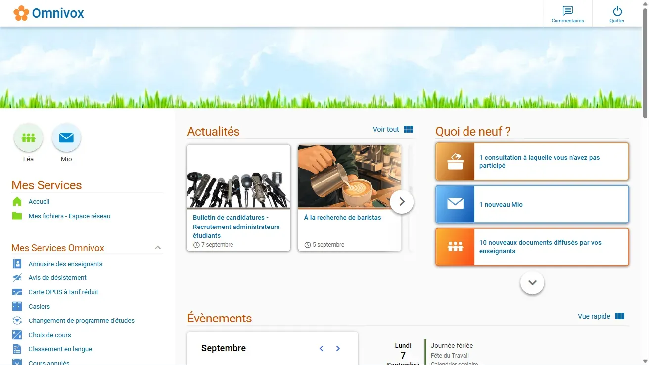 Capture d'écran du Portail Omnivox sur ordinateur
